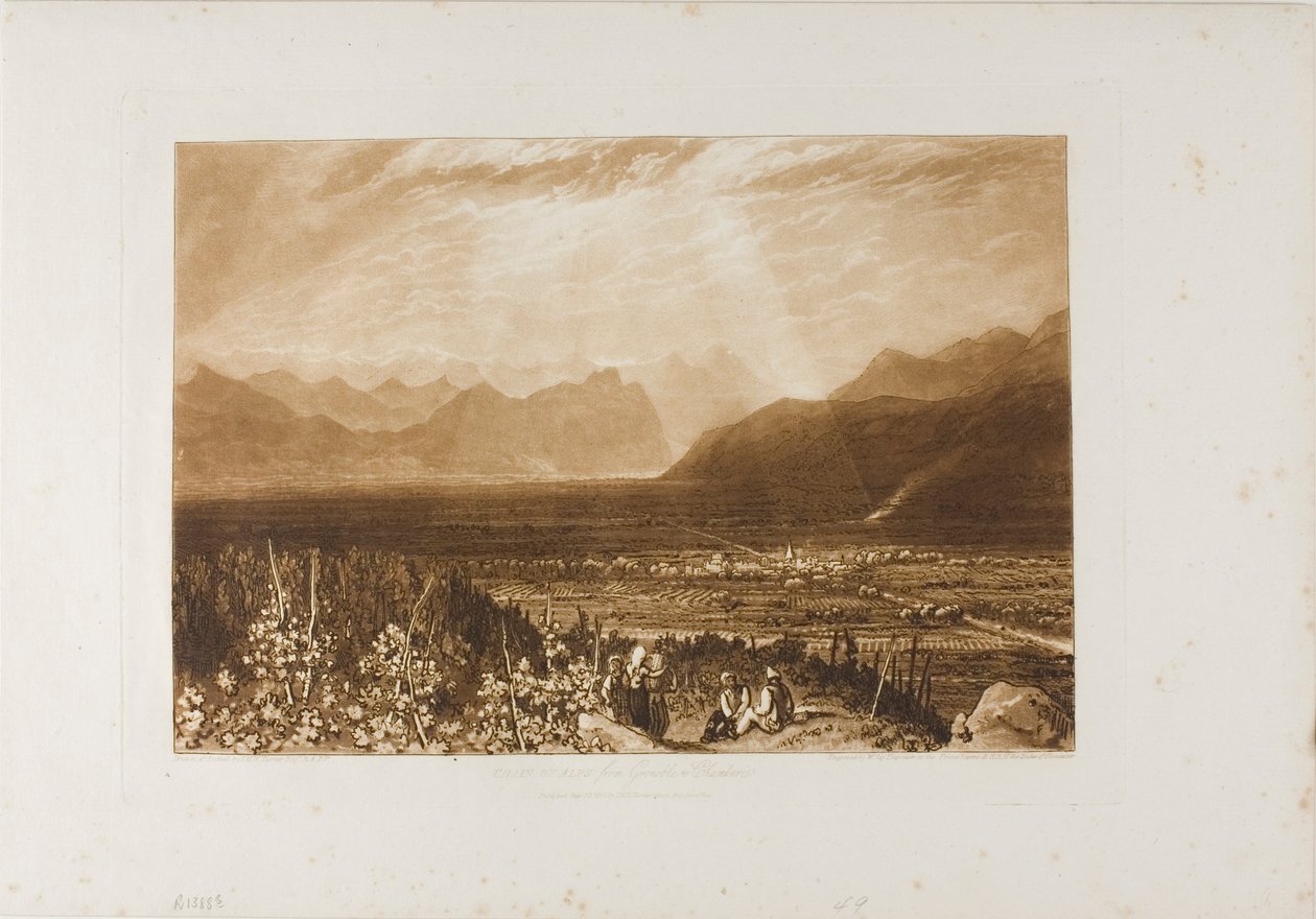 Alpok lánca Grenoble-tól Chamberiig, 40-es lemez a Liber Studiorumtól alkotó: Joseph Mallord William Turner