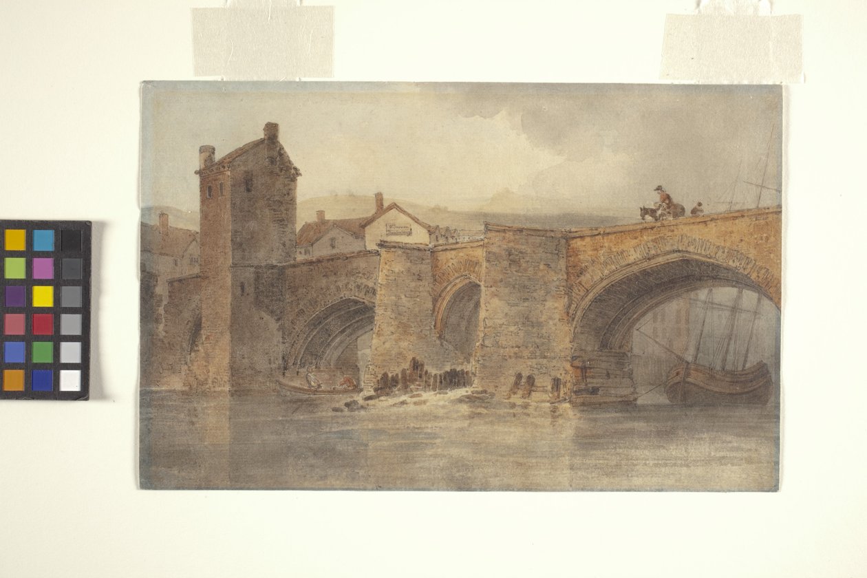 Chester Bridge (akvarell ceruzával, törtfehér szőtt papíron) alkotó: Joseph Mallord William Turner