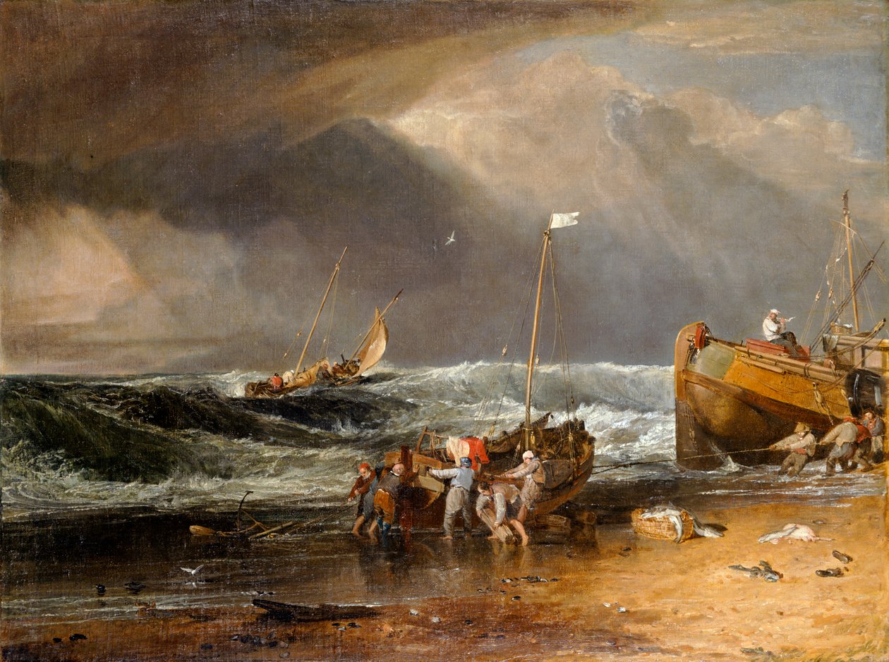 Tengerparti jelenet, amelyben a halászok csónakot húznak a partra, vagy az Iveagh tengerdarab (olaj, vászon) alkotó: Joseph Mallord William Turner