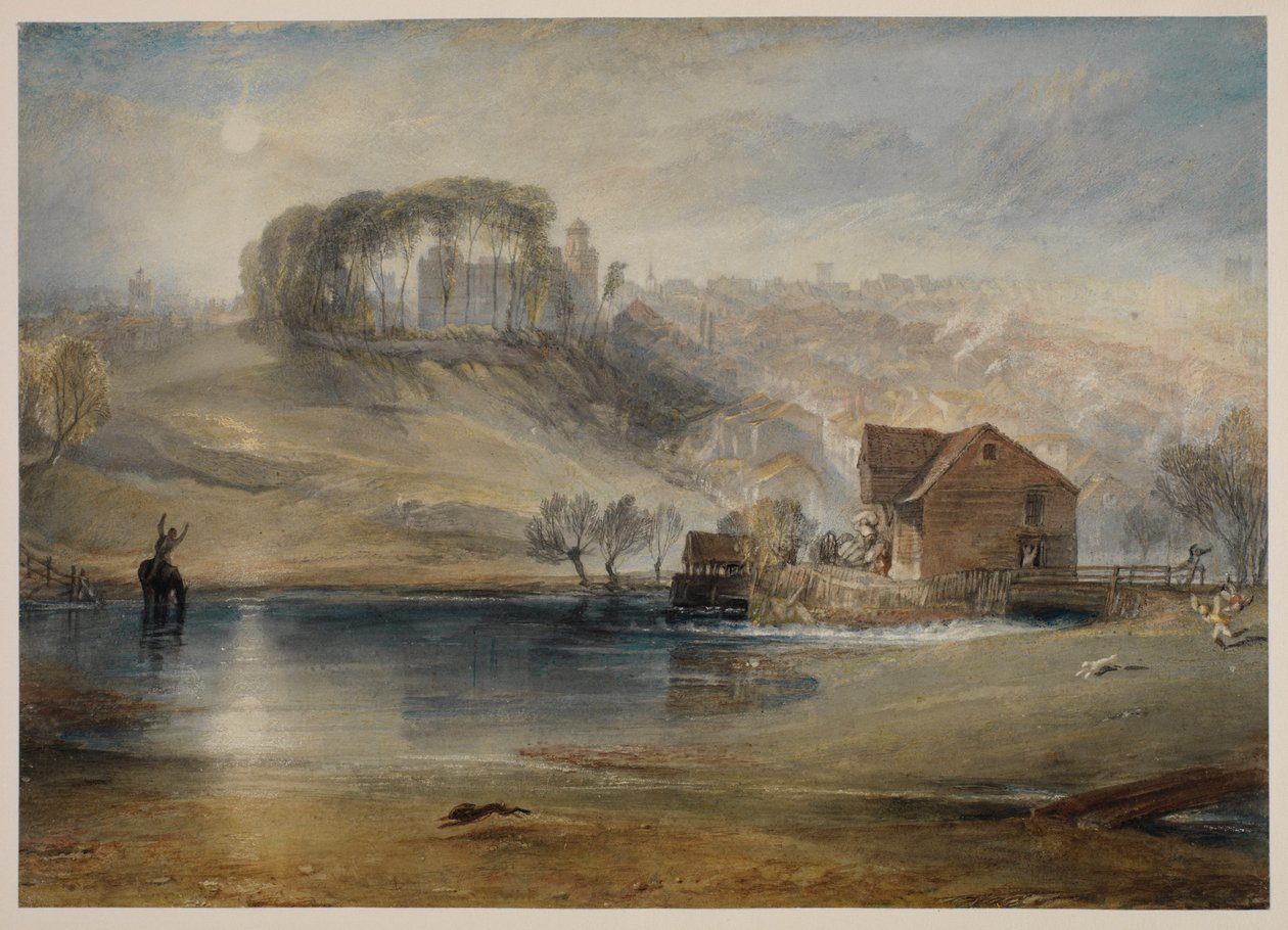 Colchester, Essex, 1825-26 körül (ceruza, akvarell, testfesték és szőtt papírra kaparás, most japán papírzsebkendőre fektetve) alkotó: Joseph Mallord William Turner