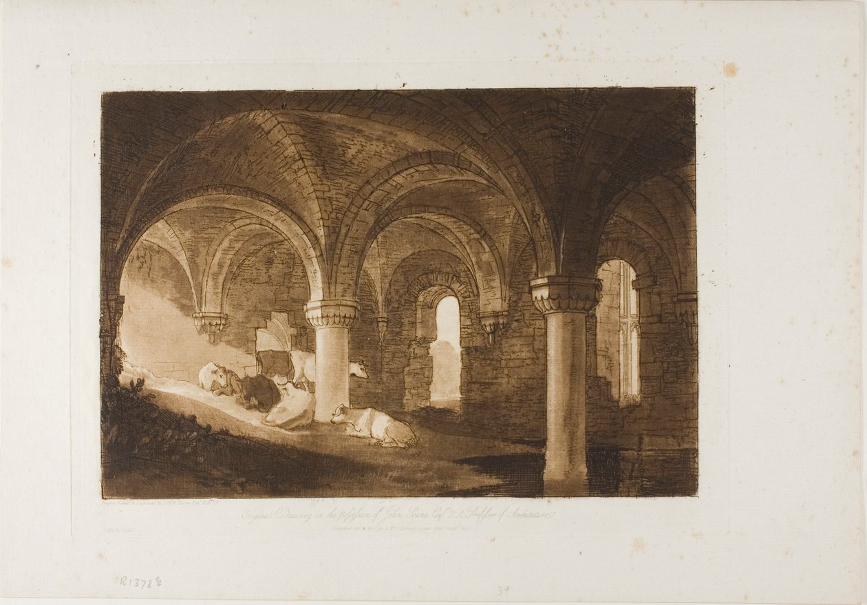 A Kirkstall Abbey kriptája, 39. lemez a Liber Studiorumtól alkotó: Joseph Mallord William Turner
