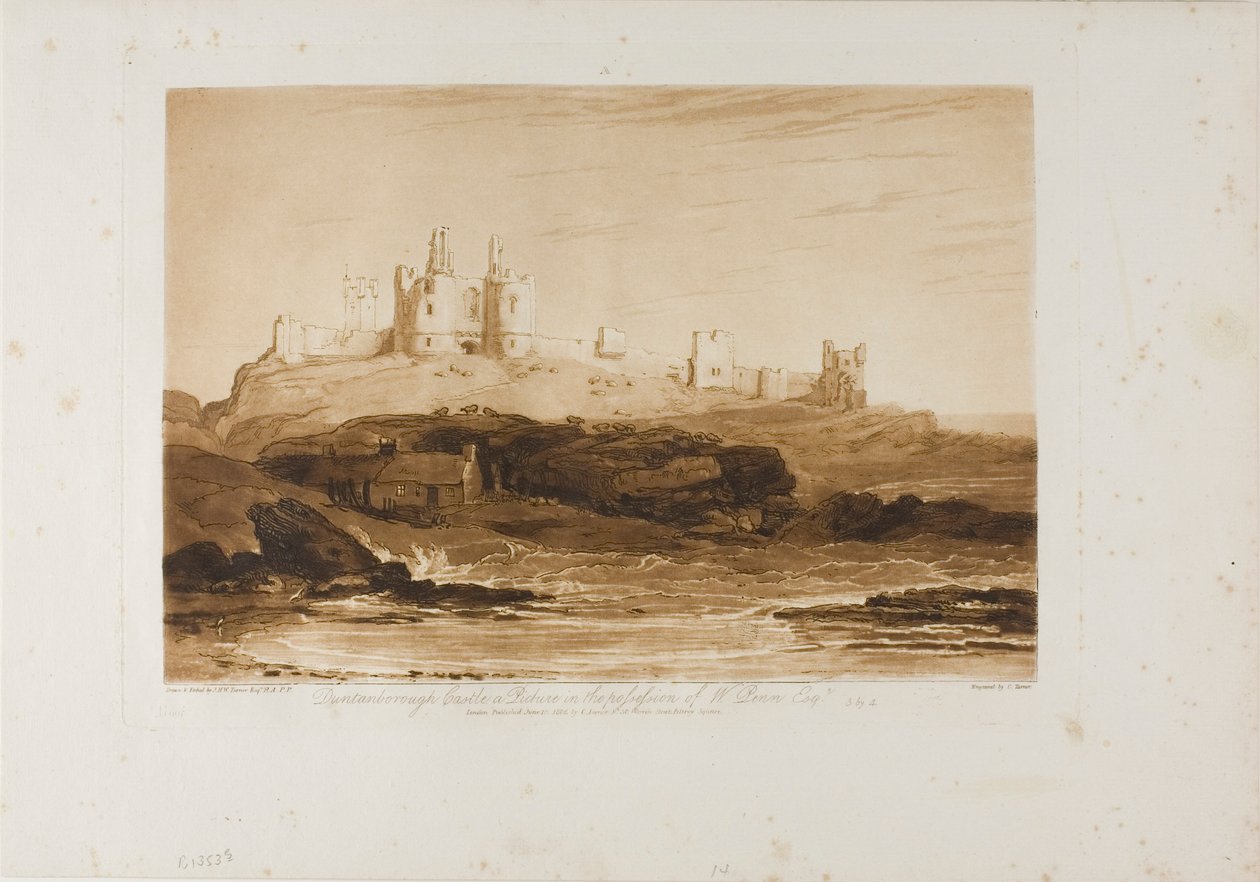 Dunstanborough kastély, 14-es tábla a Liber Studiorumtól alkotó: Joseph Mallord William Turner