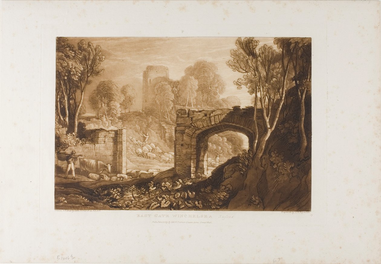 East Gate, Winchelsea, 67-es lemez a Liber Studiorumtól alkotó: Joseph Mallord William Turner