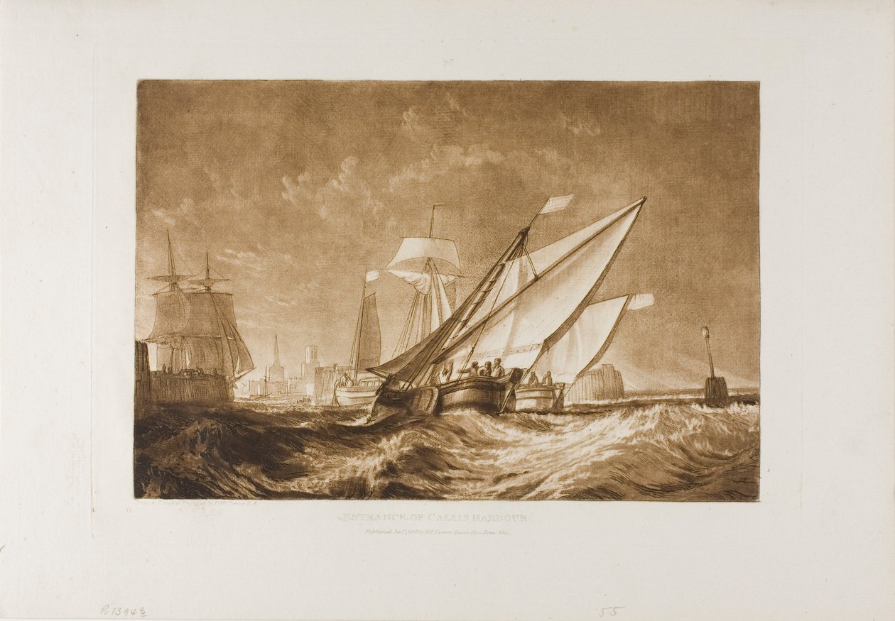 Calais kikötőjének bejárata, 55-ös tábla a Liber Studiorum felől alkotó: Joseph Mallord William Turner