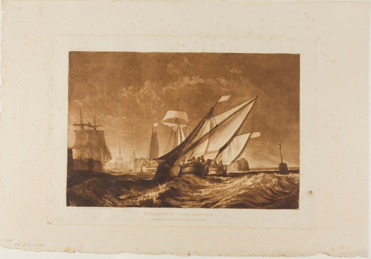Calais kikötőjének bejárata, 55-ös tábla a Liber Studiorum felől alkotó: Joseph Mallord William Turner