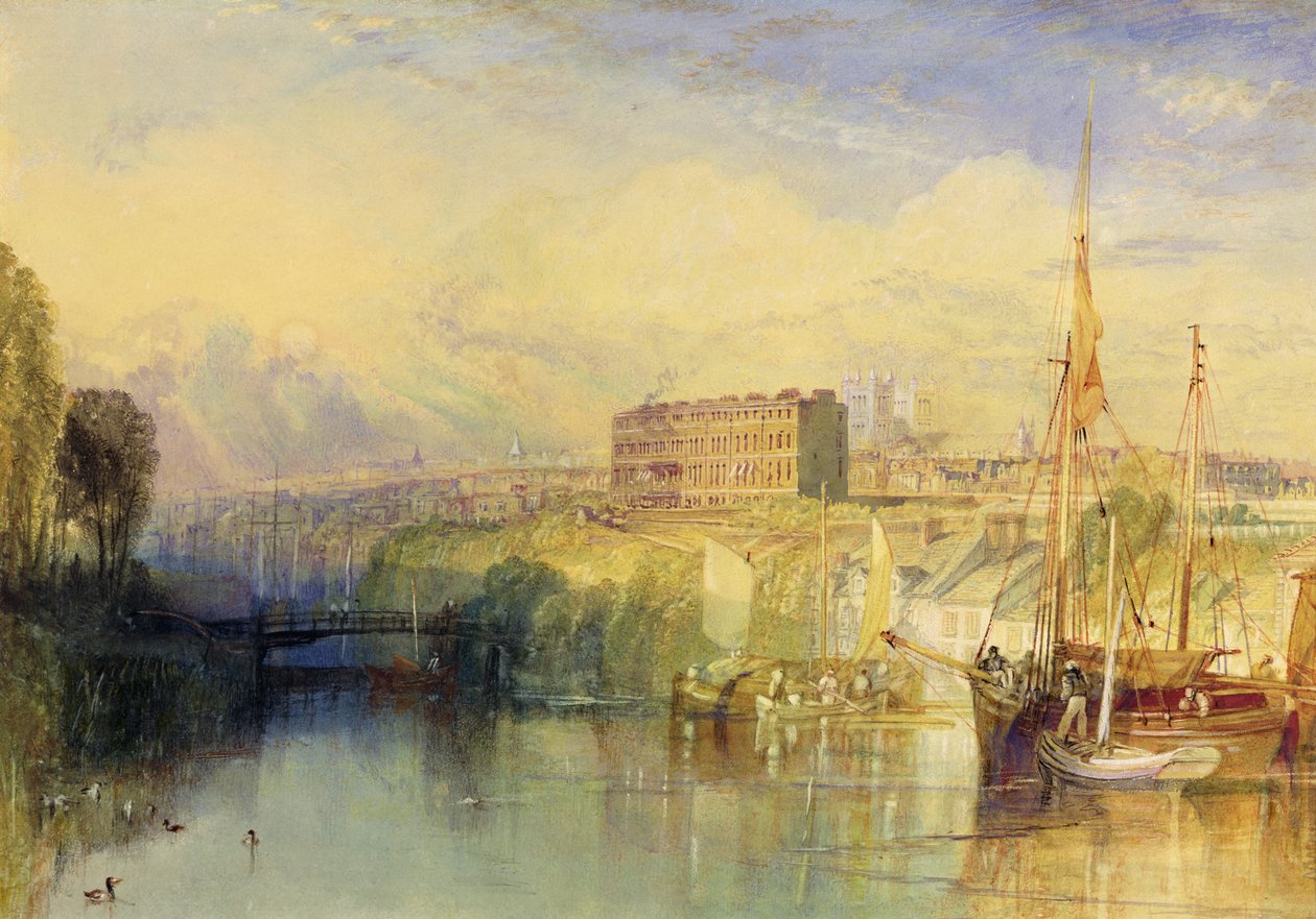 Exeter, 1827 körül (akvarell kaparással és kihagyással, gumiarábikummal papíron) alkotó: Joseph Mallord William Turner