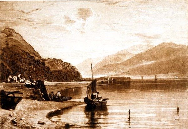 F.35.II Inverary Pier, a „Liber Studiorum”-ból, a művész metszetével alkotó: Joseph Mallord William Turner