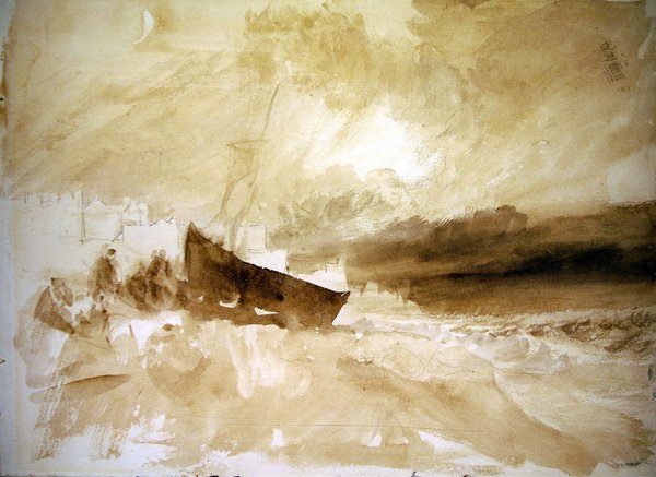 Figurák egy csónakon, amelyet a Brighton tengerpartján húztak fel alkotó: Joseph Mallord William Turner