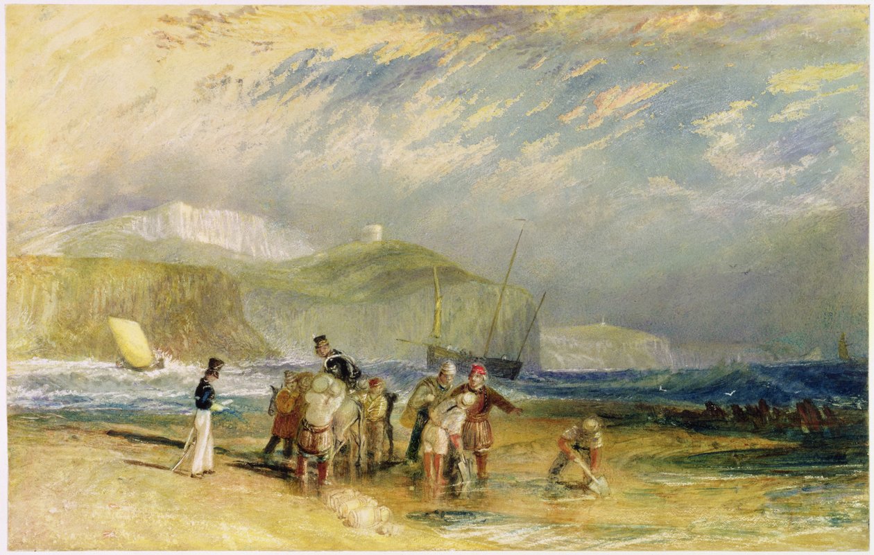 Folkestone kikötője és partja Devonig, 1830 körül (wc és gouache papíron) alkotó: Joseph Mallord William Turner