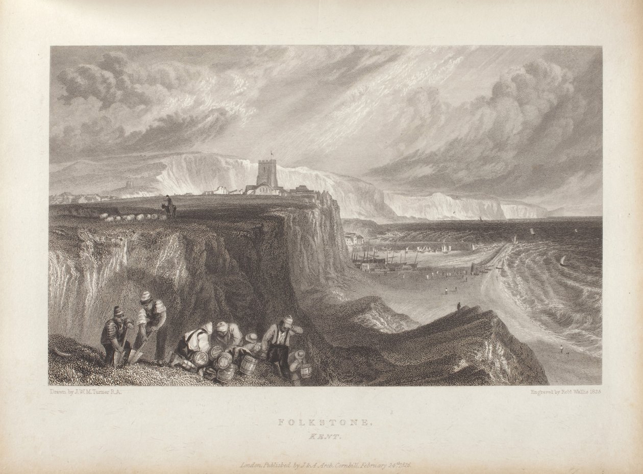 Folkestone, Kent, ahogy a Festői kilátások Anglia déli partvidékén című könyvében kötve alkotó: Joseph Mallord William Turner