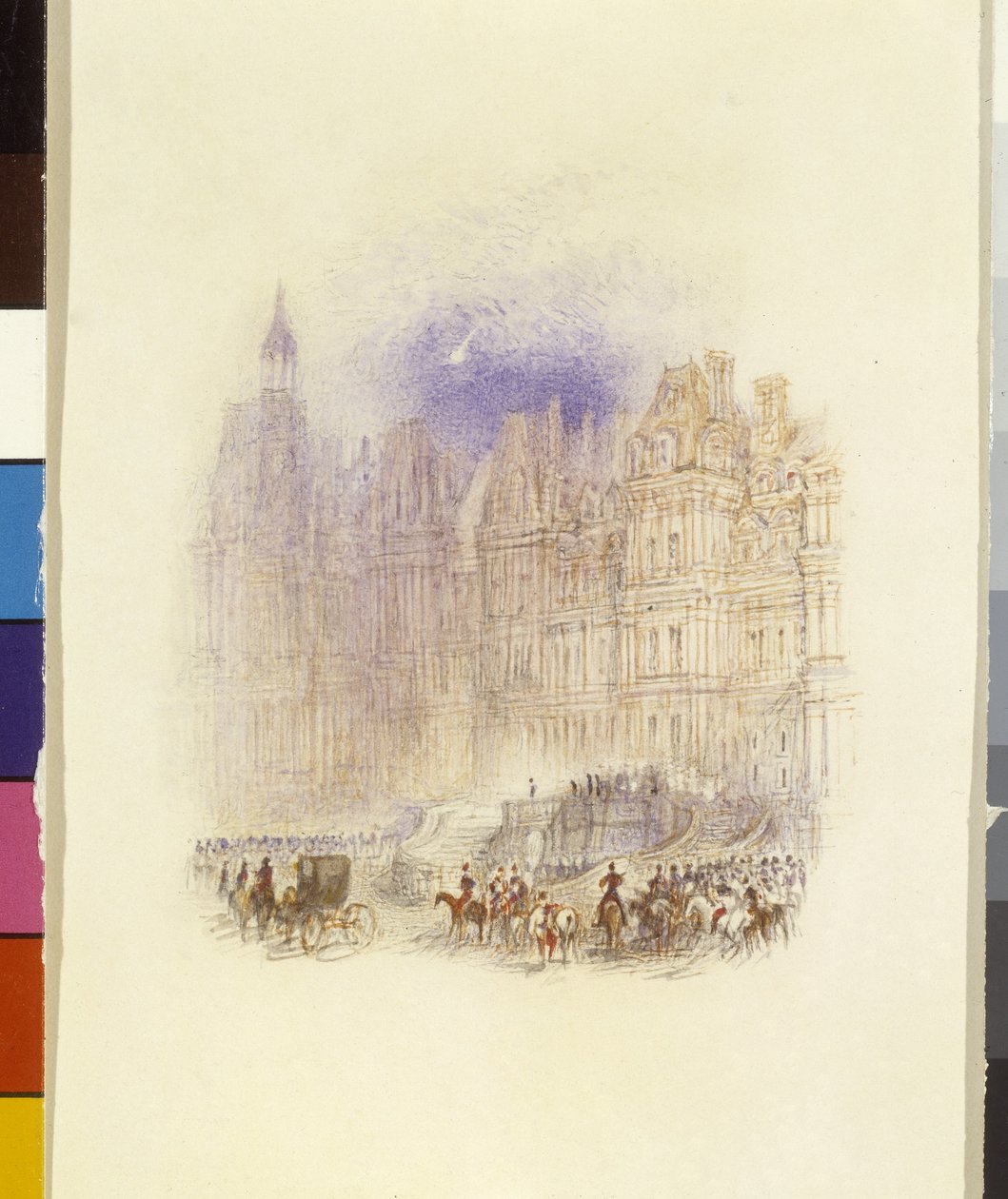 Fontainebleau: Napóleon távozása (akvarell tollal és piros tintával erősített fehér papíron) alkotó: Joseph Mallord William Turner