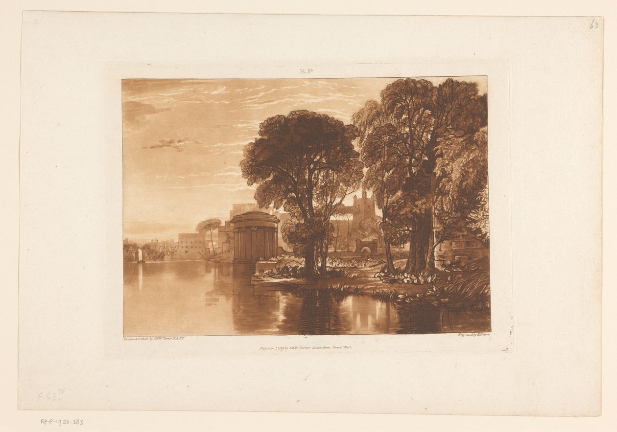 Isleworth kilátása a Temzéből Isleworth Tájtanulmányok (sorozat címe) Liber Studiorum (sorozat címe) alkotó: Joseph Mallord William Turner