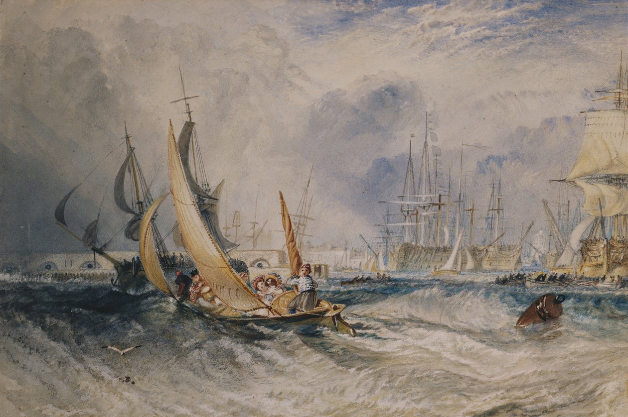 Gosport: The Entrance to Portsmouth Harbour, 1829 körül (akvarell gumiarábikummal kiemelve papíron) alkotó: Joseph Mallord William Turner