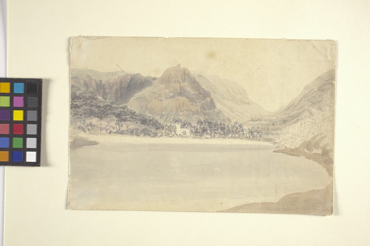 Grassmere Lake and Church (akvarell ceruzával, törtfehér papíron) alkotó: Joseph Mallord William Turner