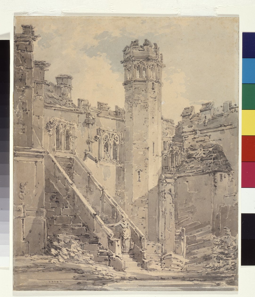 Haddon Hall Bakewell közelében, Derbyshire (kék és szürke tinta a ceruza fölött fehér papíron) alkotó: Joseph Mallord William Turner