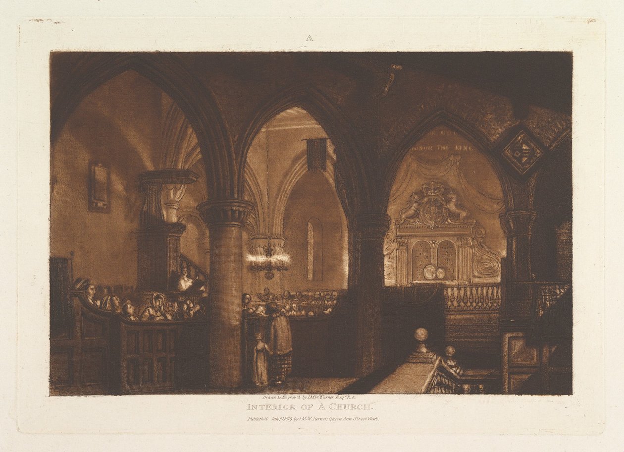 Liber Studiorum templom belseje, XIV. rész, 70. tábla, 1819. január 1. alkotó: Joseph Mallord William Turner