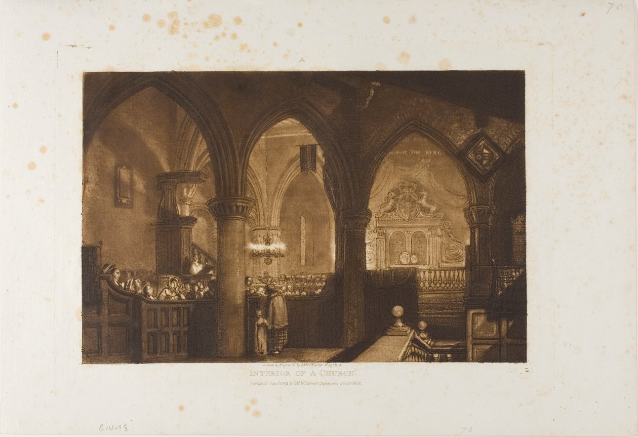 Egy templom belseje, 70. tábla a Liber Studiorumtól alkotó: Joseph Mallord William Turner