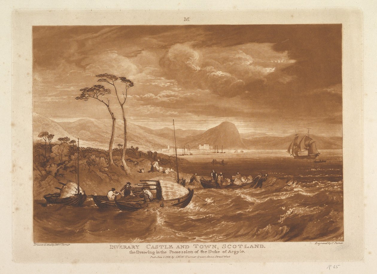 Inverary kastély és város, Skócia Liber Studiorum, XIII. rész, 65. tábla, 1816. január 1. alkotó: Joseph Mallord William Turner