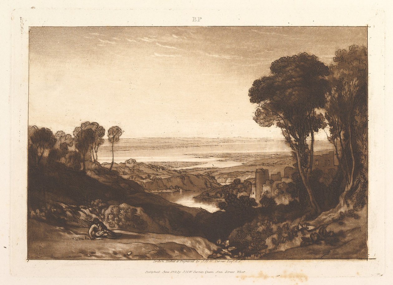 A Severn és a Wye összefolyása, VI. rész, 28. tábla a „Liber Studiorum”-ból alkotó: Joseph Mallord William Turner