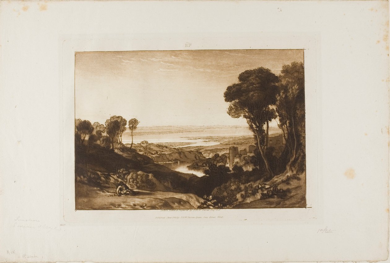 Severn és Wye csomópontja, 28-as lemez a Liber Studiorumtól alkotó: Joseph Mallord William Turner