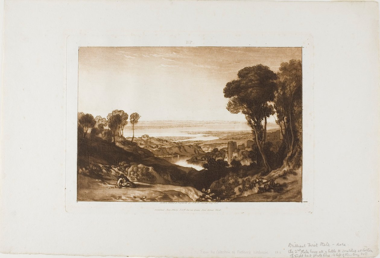 A Severn és a Wye csomópontja, 28-as lemez a Liber Studiorumtól alkotó: Joseph Mallord William Turner