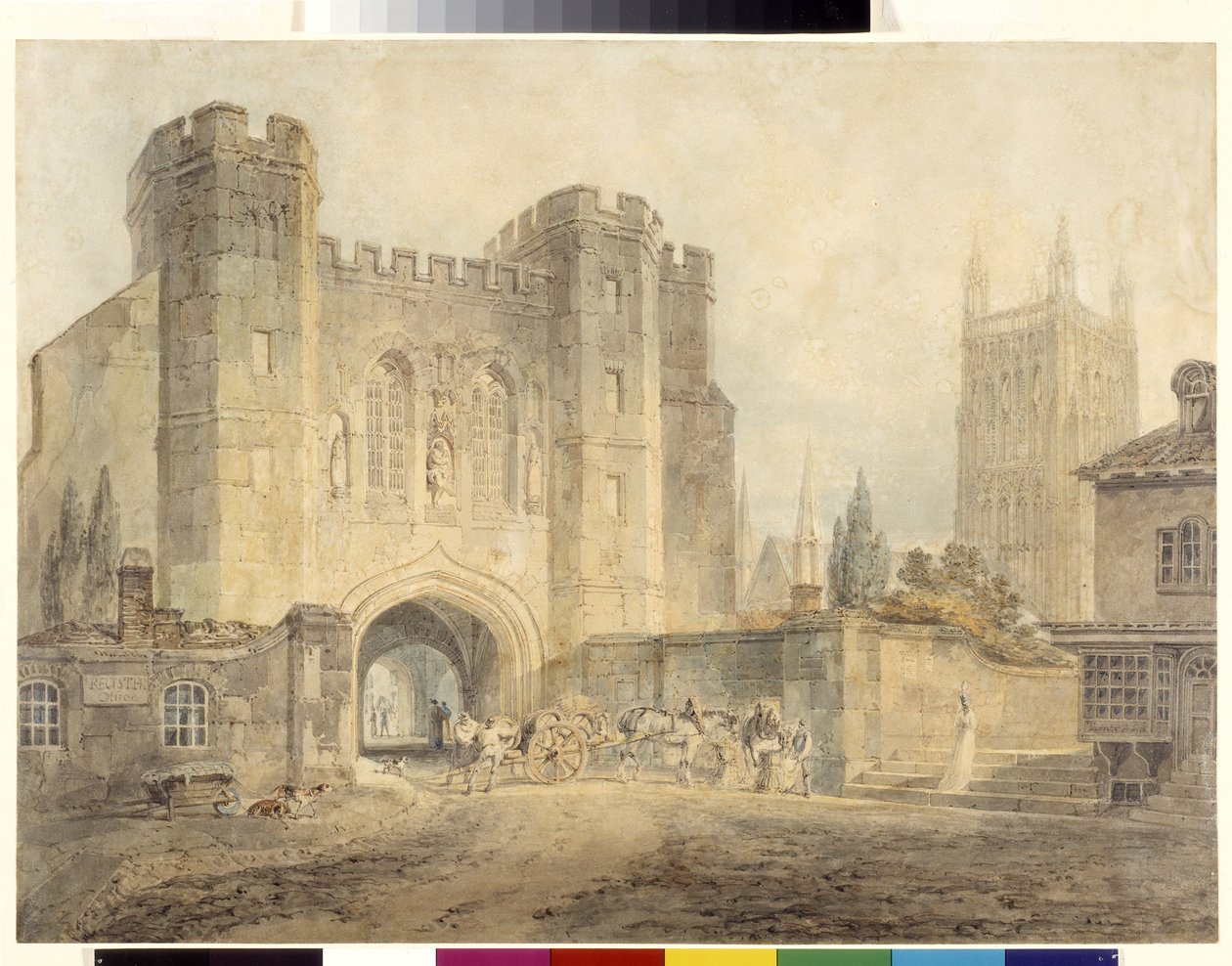 Edgar király kapuja, Worcester (akvarell ceruzával, fehér papíron) alkotó: Joseph Mallord William Turner