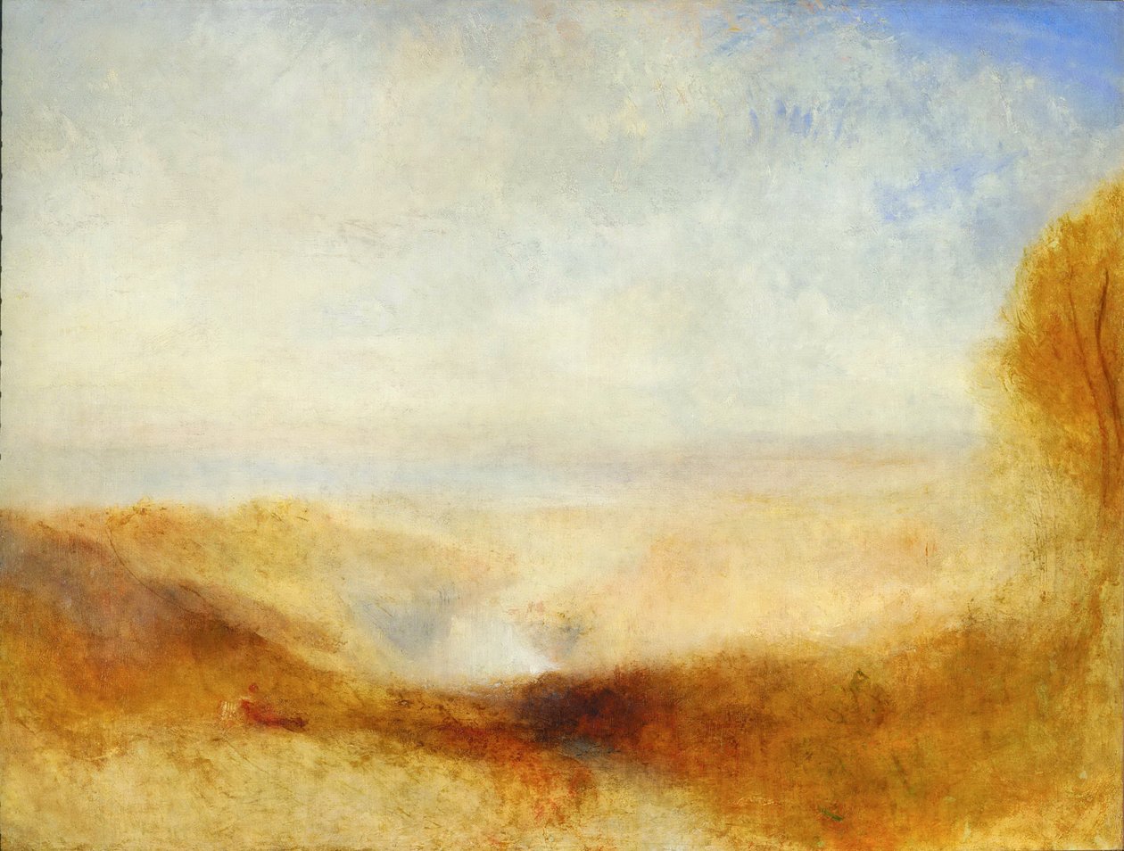 Táj egy folyóval és egy öböllel a háttérben alkotó: Joseph Mallord William Turner