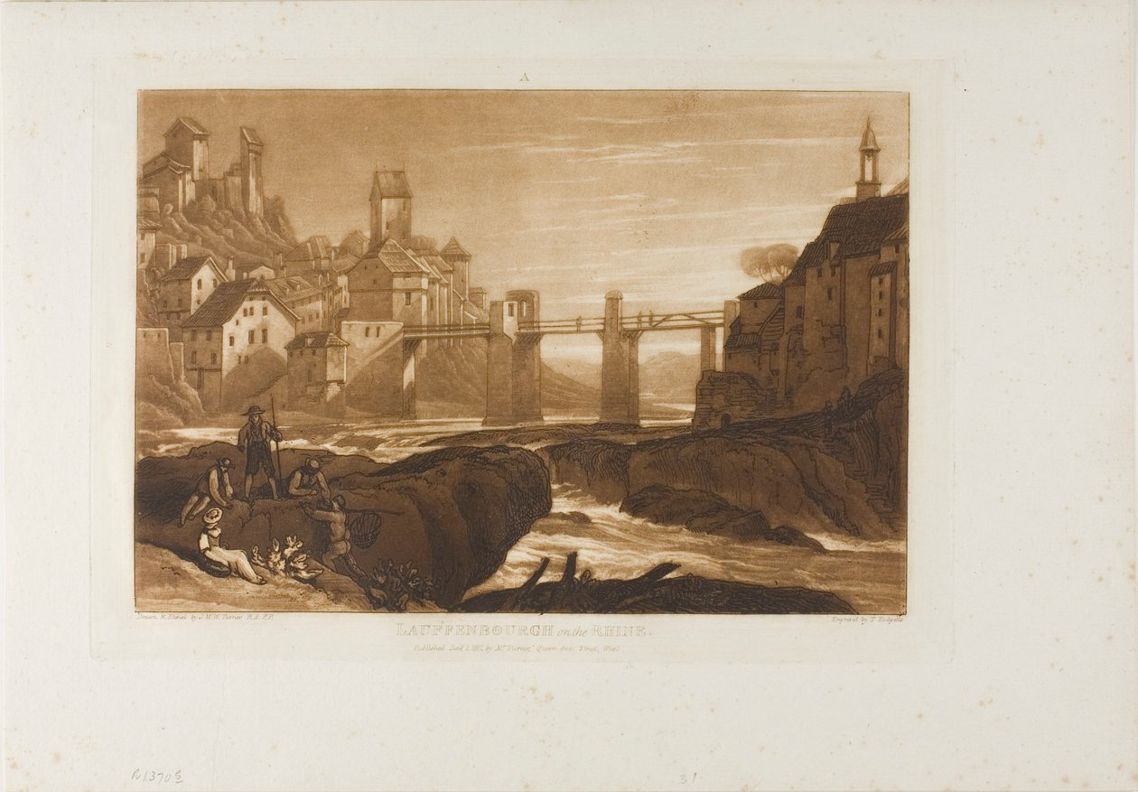 Lauffenbourgh a Rajnánál, 31. lemez a Liber Studiorumtól alkotó: Joseph Mallord William Turner
