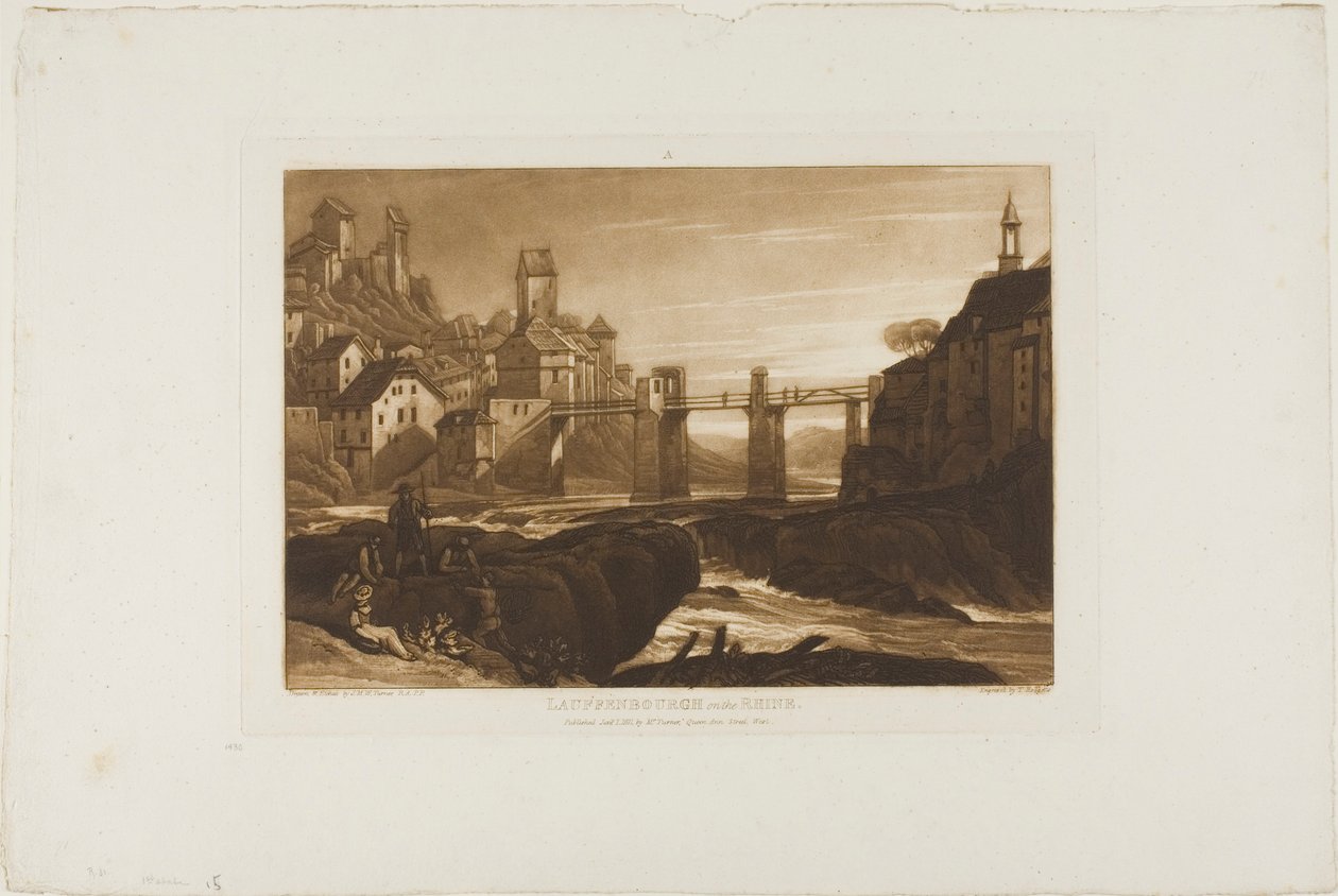 Lauffenbourgh a Rajnánál, 31. lemez a Liber Studiorumtól alkotó: Joseph Mallord William Turner