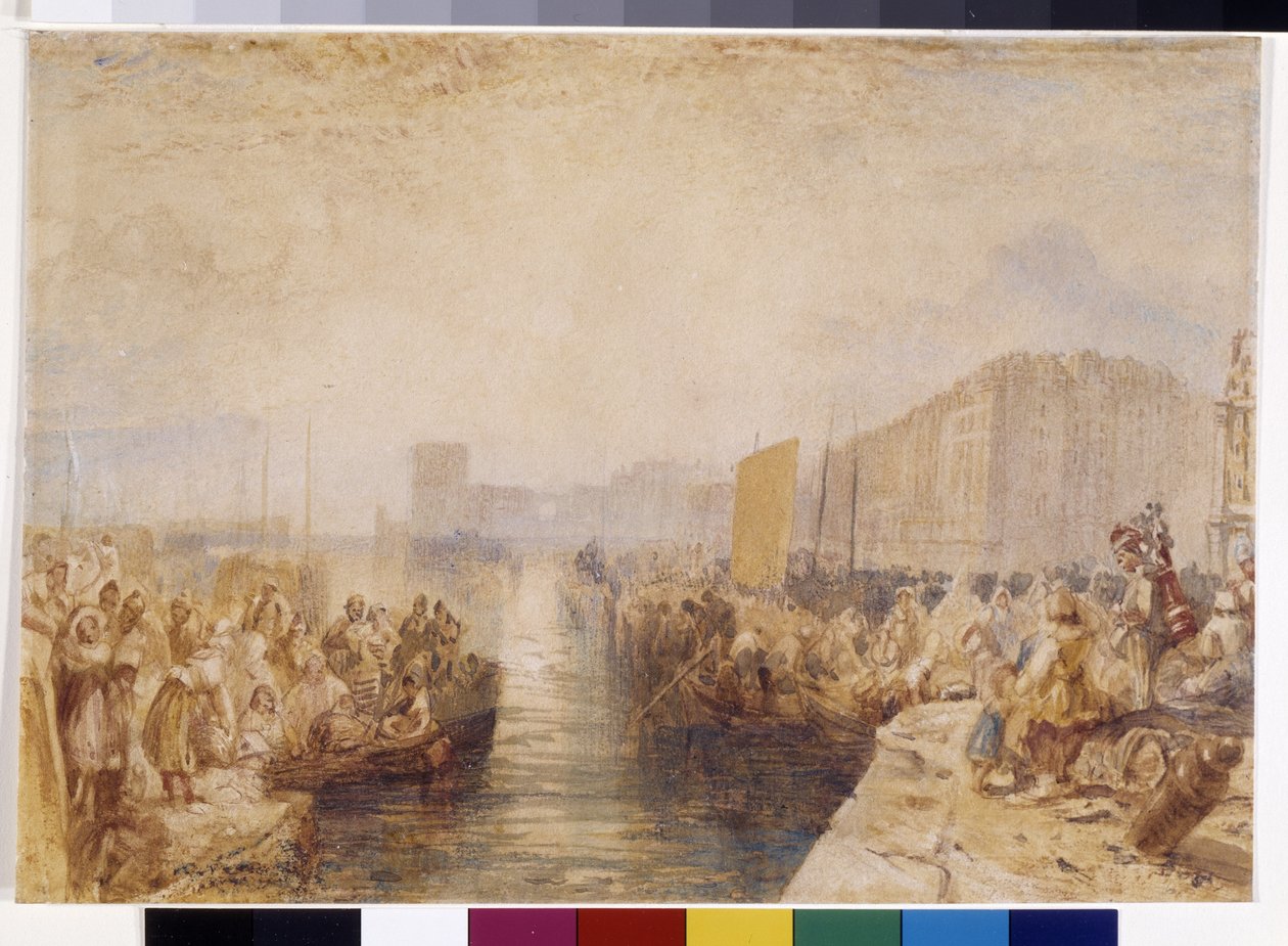 Le Havre: Naplemente (akvarell tollal és piros tintával erősített fehér papíron) alkotó: Joseph Mallord William Turner