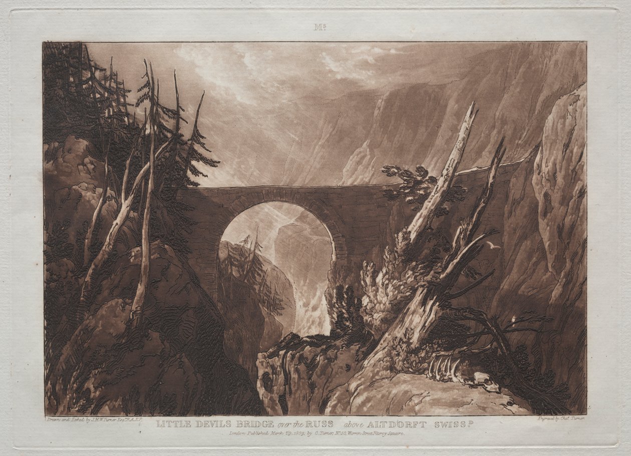 Liber Studiorum: Kis Ördög hídja a Russon, Altdorft felett, Svájcban alkotó: Joseph Mallord William Turner