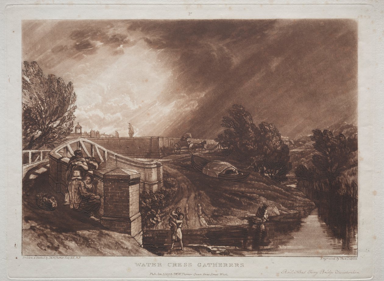 Liber Studiorum: Watercress Gatherers, Rails Head, Ferry Bridge, Twickenham. alkotó: Joseph Mallord William Turner