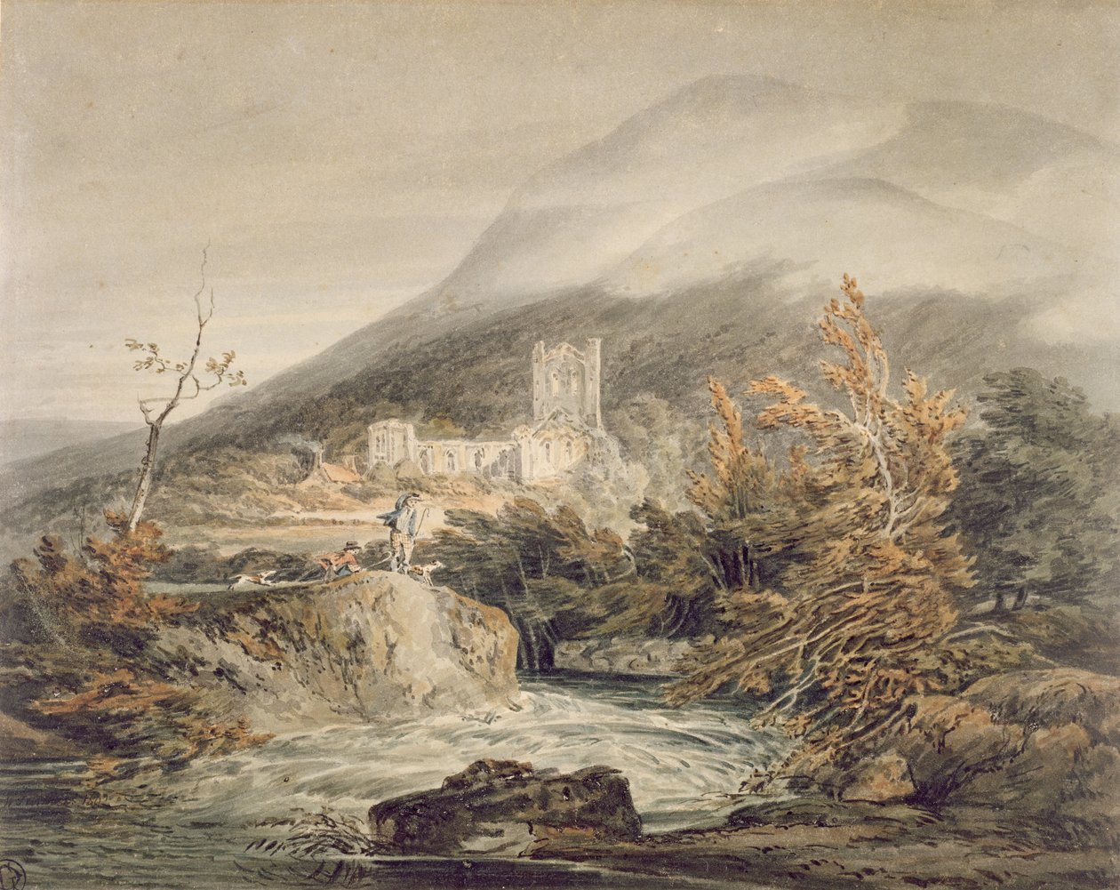 Llanthony Abbey, Monmouthshire, 1792 körül (akvarell tollal és tintával fehér papírra) alkotó: Joseph Mallord William Turner