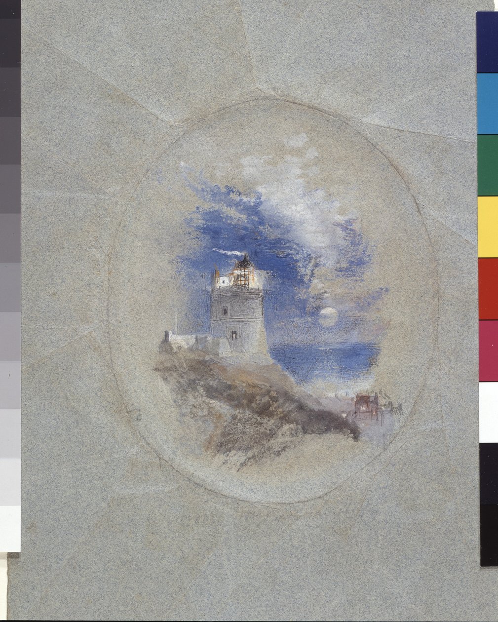 Lowestoffe világítótorony (guache, kék papíron) alkotó: Joseph Mallord William Turner
