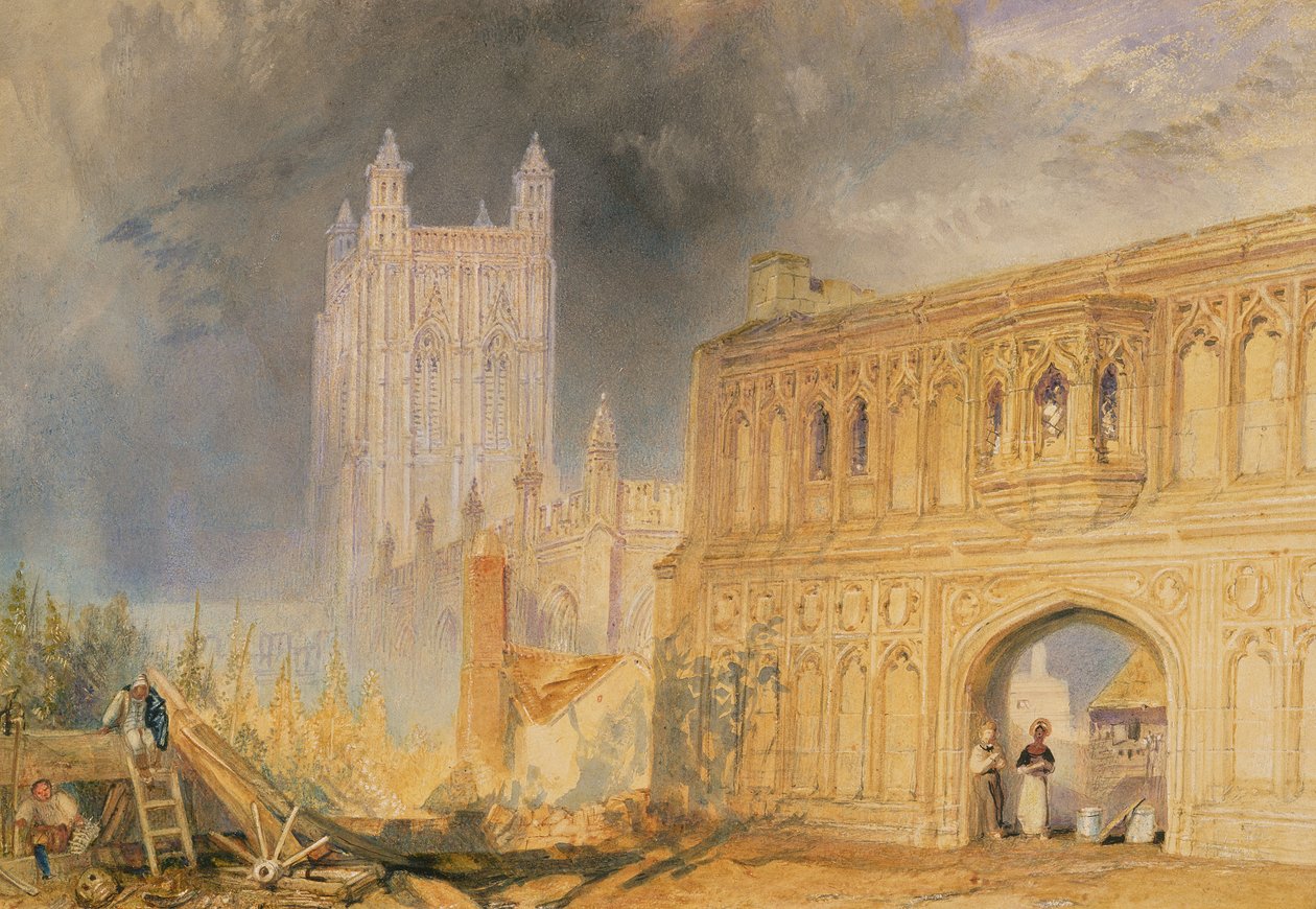 Malvern Abbey and Gate, Worcestershire, 1830 körül (akvarell papíron) alkotó: Joseph Mallord William Turner