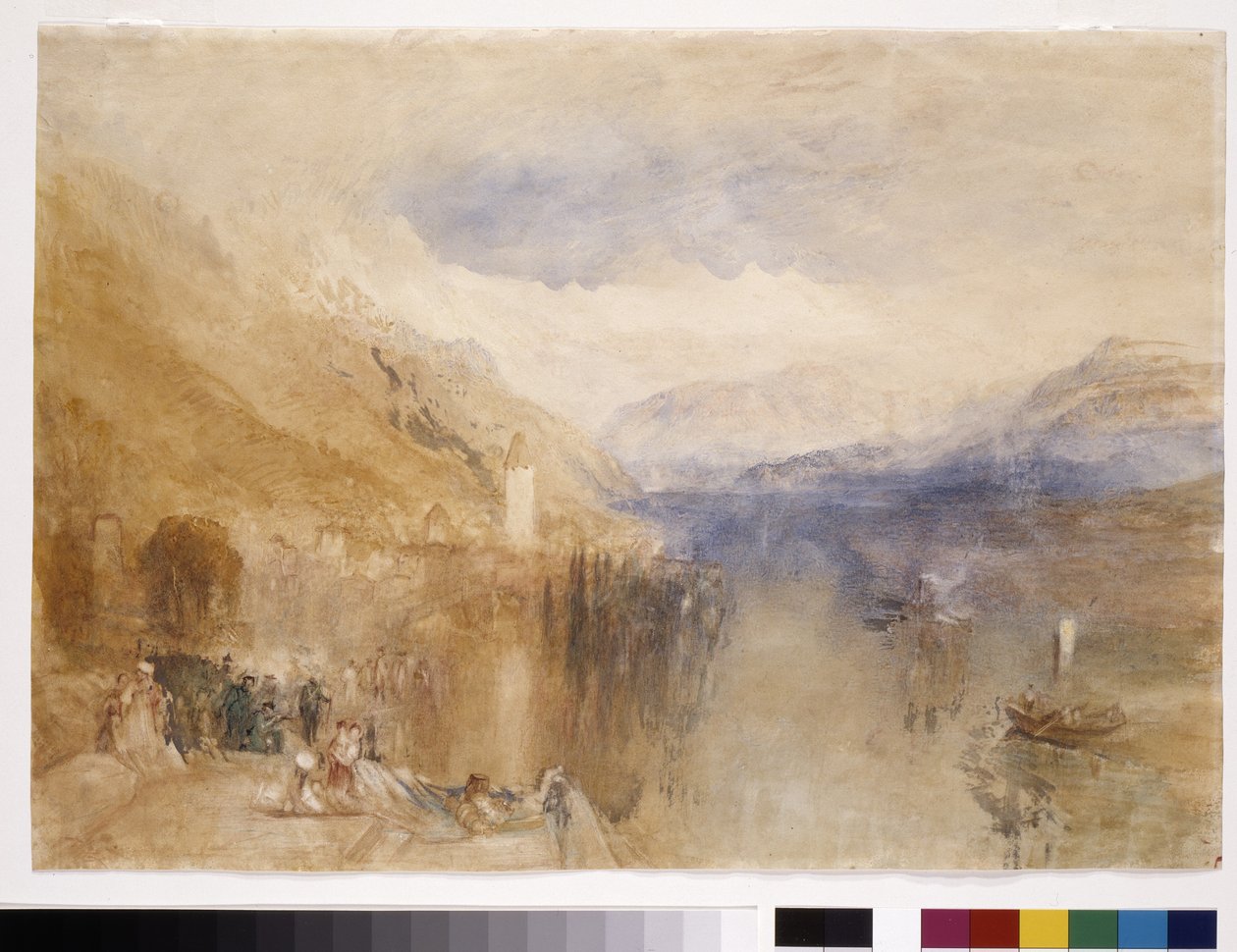 Oberhofen, Thun-tó (akvarell fehér papíron) alkotó: Joseph Mallord William Turner