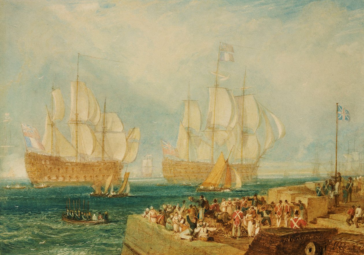 Plymouth kikötője: Vontatás a francia díjakban alkotó: Joseph Mallord William Turner