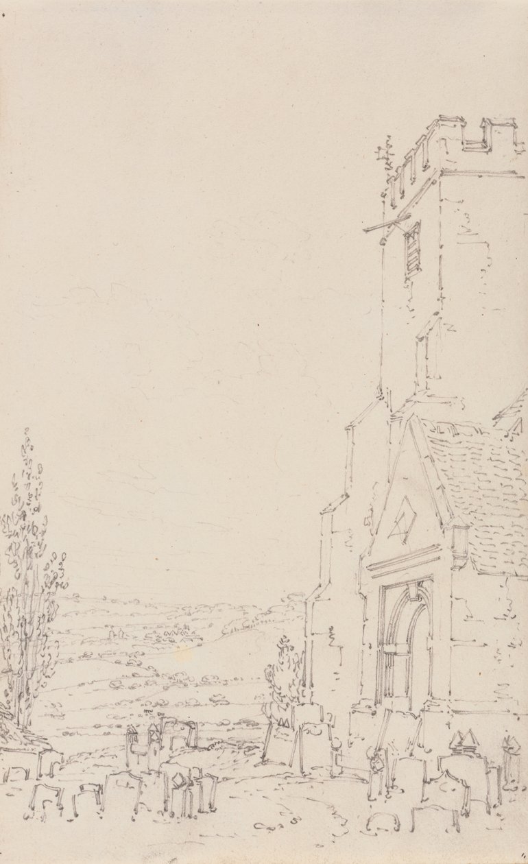 Egy azonosítatlan templom déli tornáca és tornya, 1790-1795 körül (ceruza fektetett papíron) alkotó: Joseph Mallord William Turner