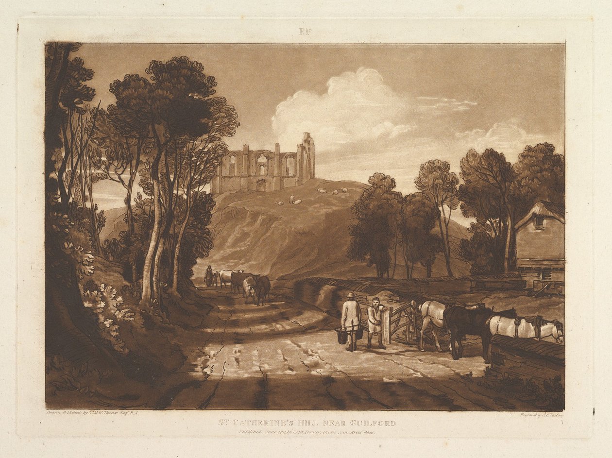 St. Catharines Hill, Guilford Liber Studiorum közelében, VII. rész, 33. tábla, 1811. június. alkotó: Joseph Mallord William Turner