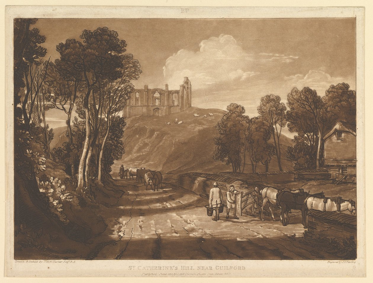 St. Catharines Hill, Guilford Liber Studiorum közelében, VII. rész, 33. tábla, 1811. június. alkotó: Joseph Mallord William Turner