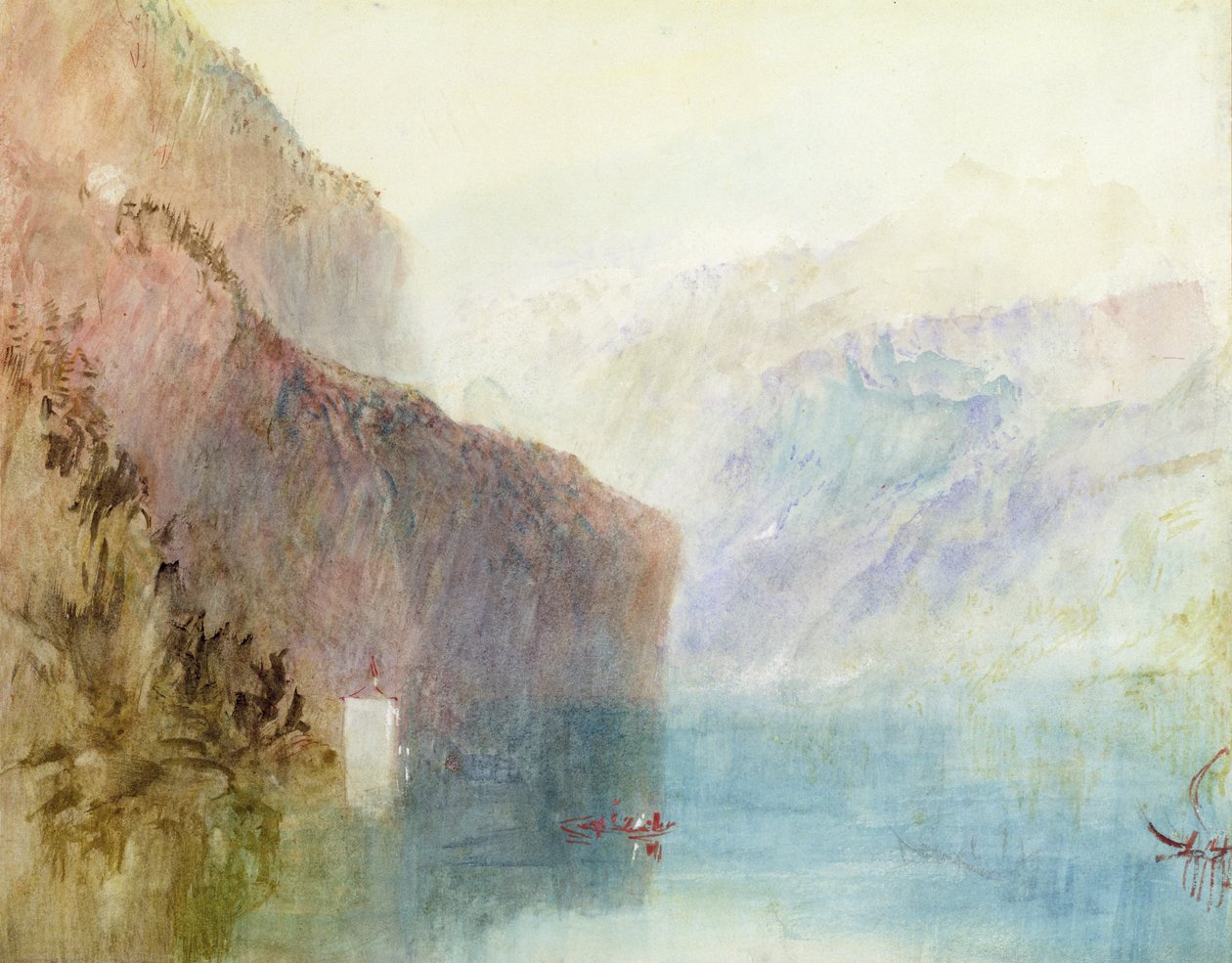Tell kápolna, Luzerni-tó, 1841 körül (akvarell tollal, papíron) alkotó: Joseph Mallord William Turner