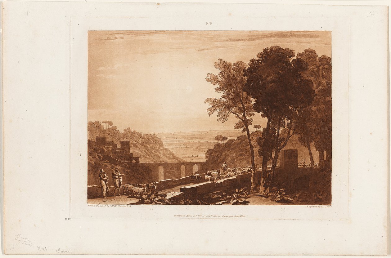 A híd és a kecskék, 43-as lemez a Liber Studiorumtól alkotó: Joseph Mallord William Turner