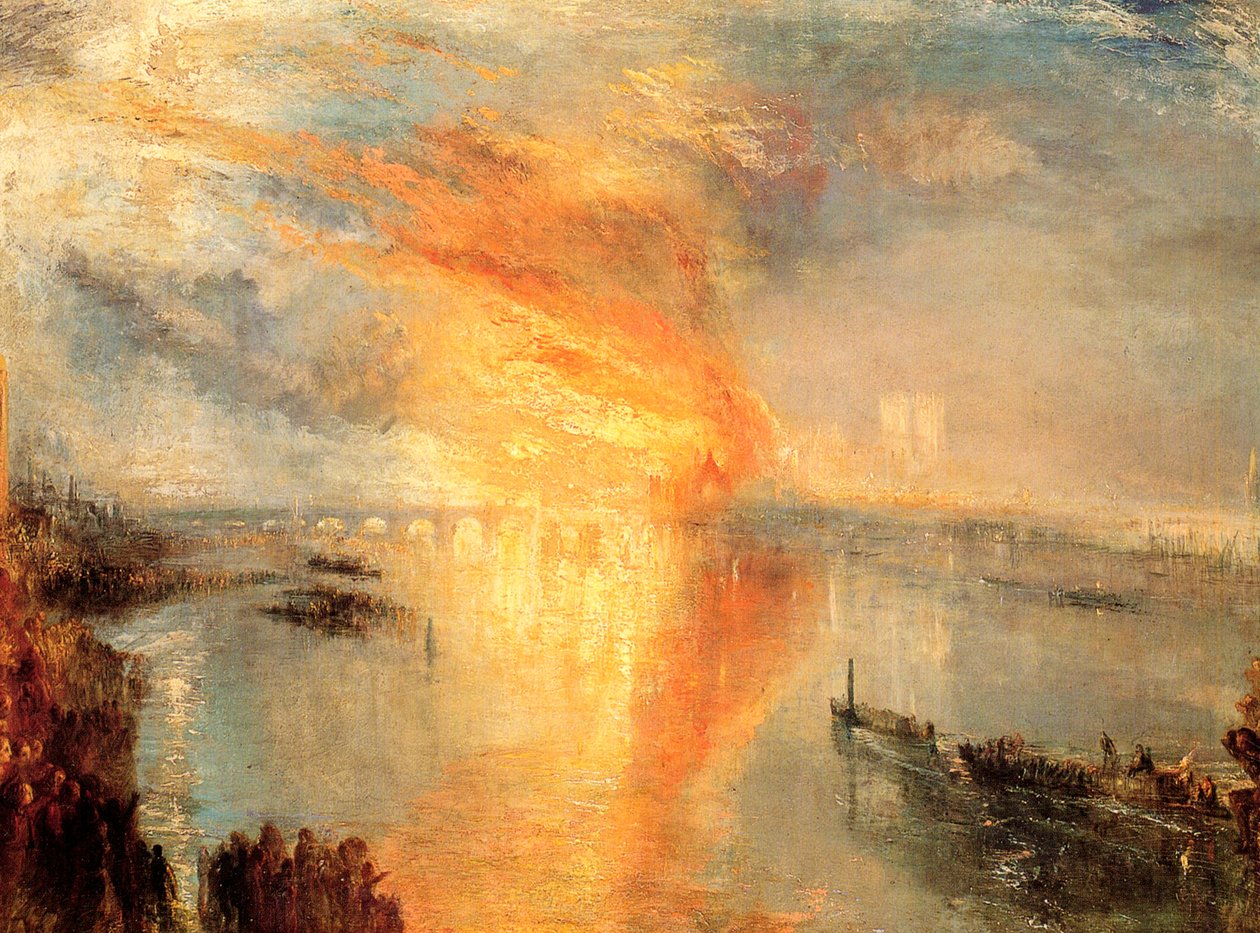 A Parlament házainak felgyújtása”, 1834. alkotó: Joseph Mallord William Turner