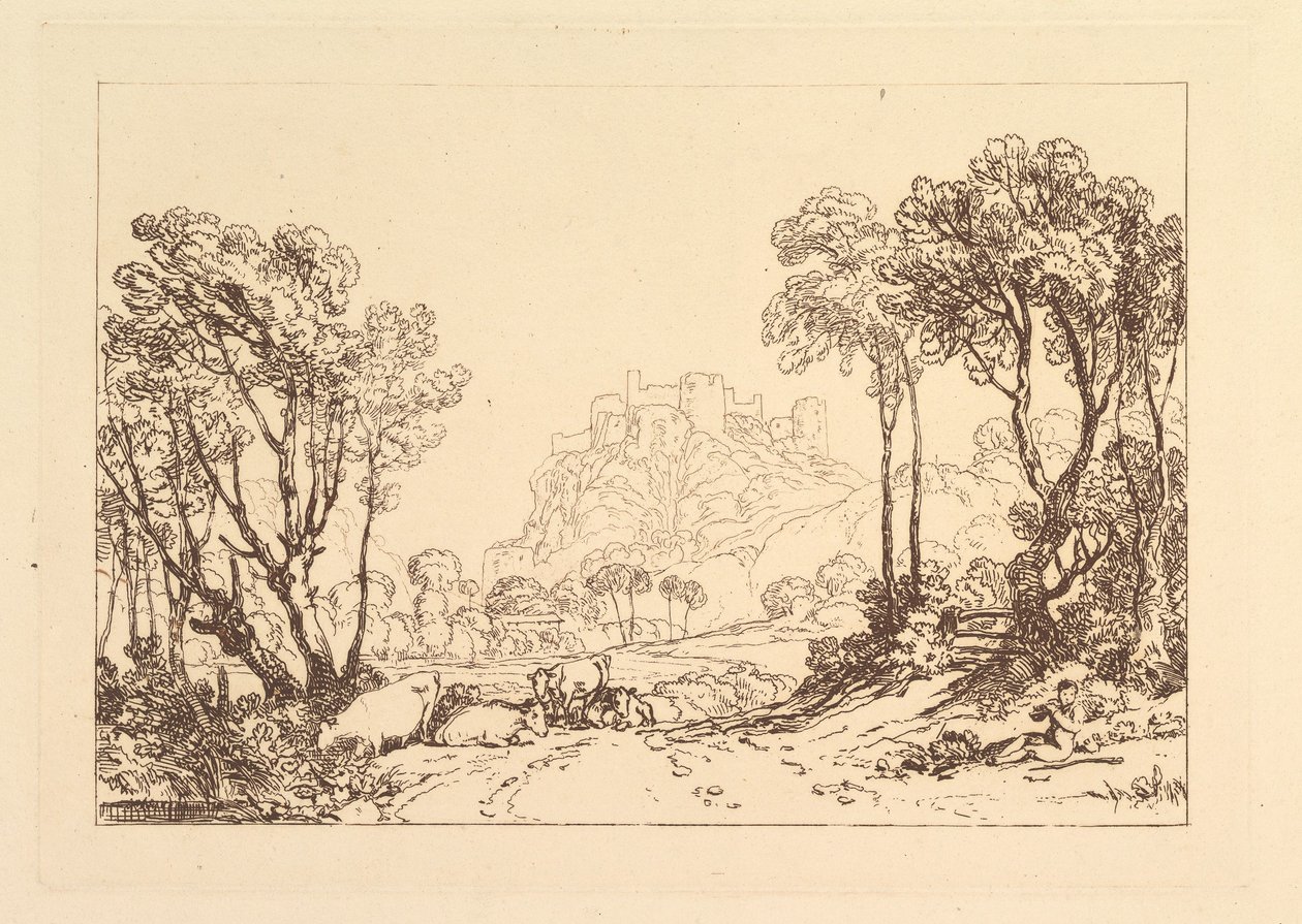 A kastély a Meadows Liber Studiorum felett, II. rész, 8. tábla, 1808. alkotó: Joseph Mallord William Turner