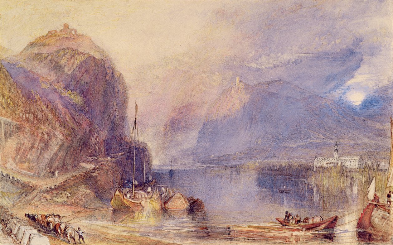 The Drachenfels, Németország, 1823-24 körül (akvarell és testfesték ceruzával papíron kikaparva) alkotó: Joseph Mallord William Turner
