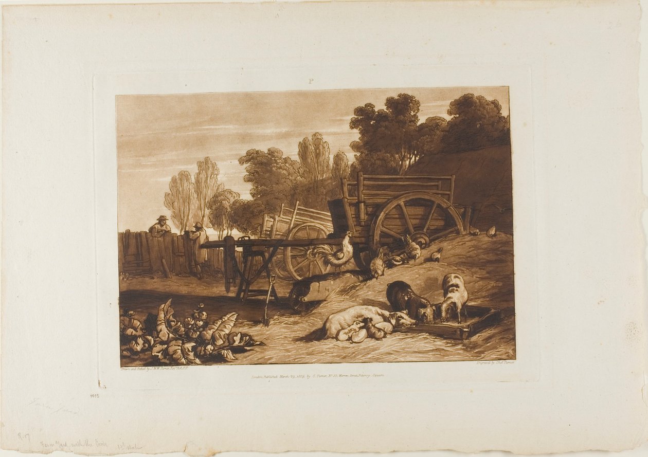 A Farm Yard a kakassal, 17-es lemez a Liber Studiorumtól alkotó: Joseph Mallord William Turner