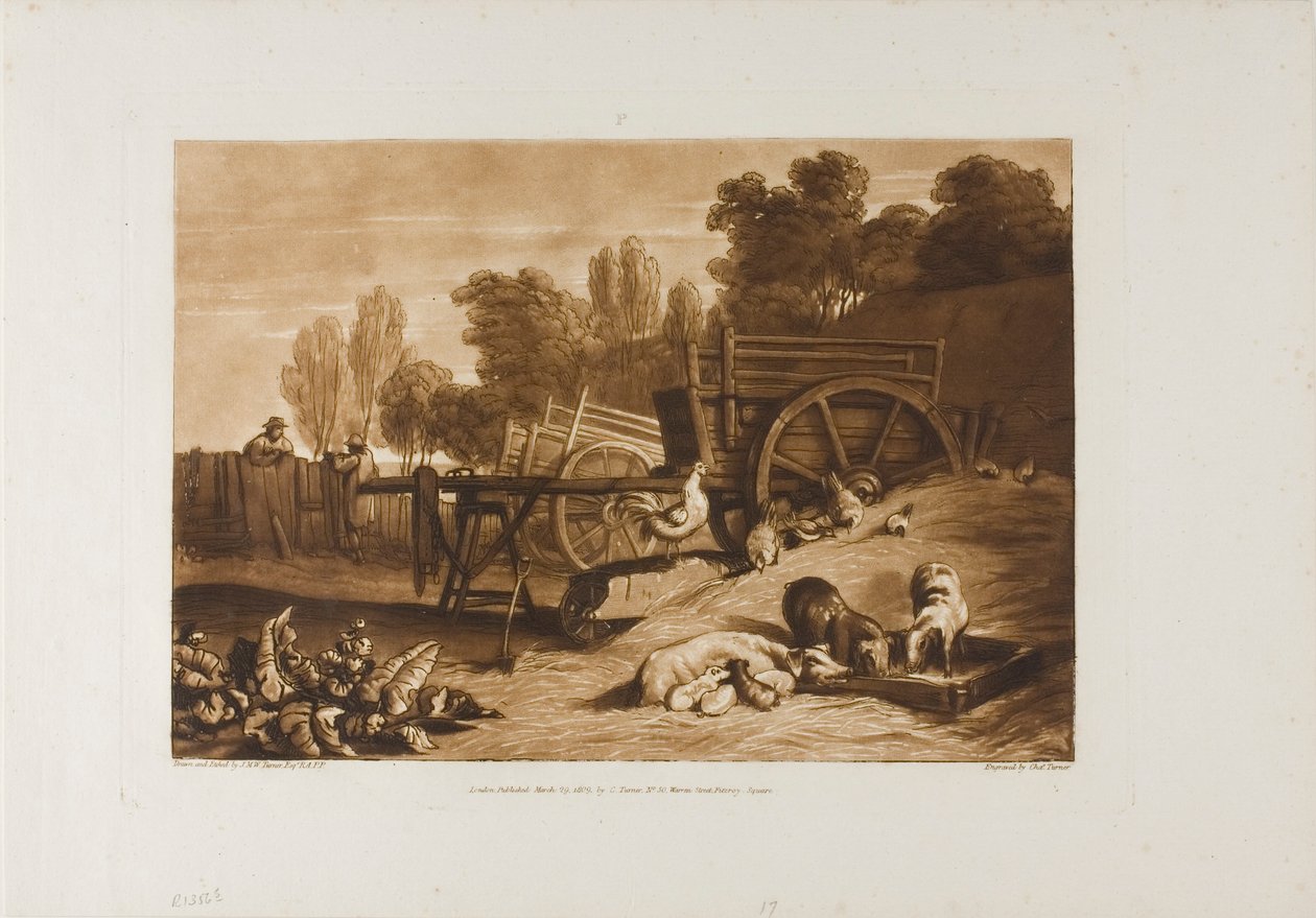 A Farm Yard a kakassal, 17-es lemez a Liber Studiorumtól alkotó: Joseph Mallord William Turner