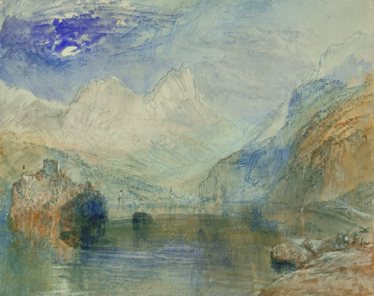 A Lauerzersee Schwyzzel és a Mythennel (akvarell papíron) alkotó: Joseph Mallord William Turner
