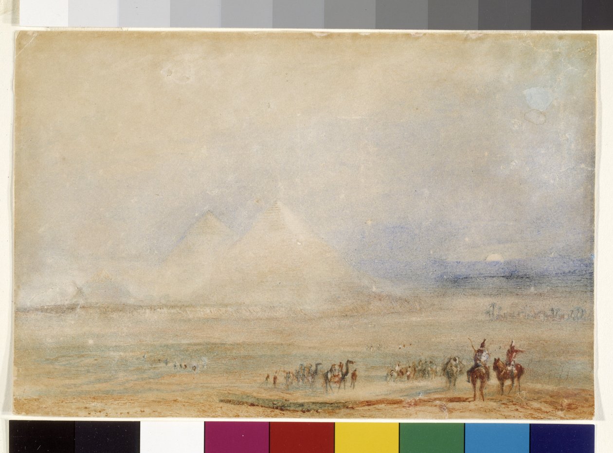A gizehi piramisok, 1832 körül (akvarell, fehér papír) alkotó: Joseph Mallord William Turner