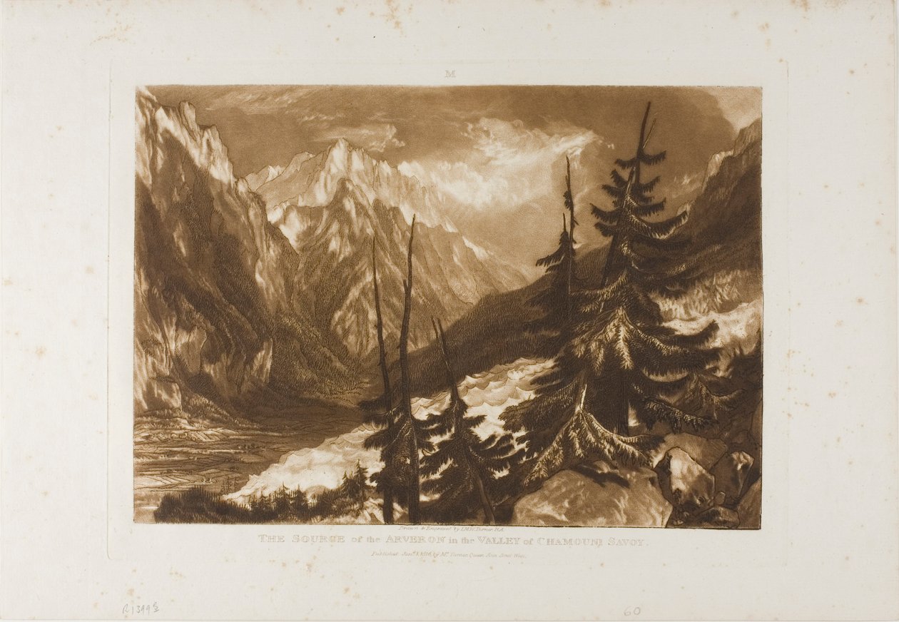 Az Arveron forrása, 60. lemez a Liber Studiorumtól alkotó: Joseph Mallord William Turner